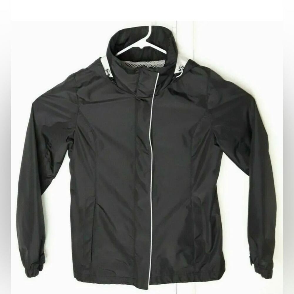 Nautica Womens Size Small Black Full Zip Lined Hooded Windbreaker Coat euc
